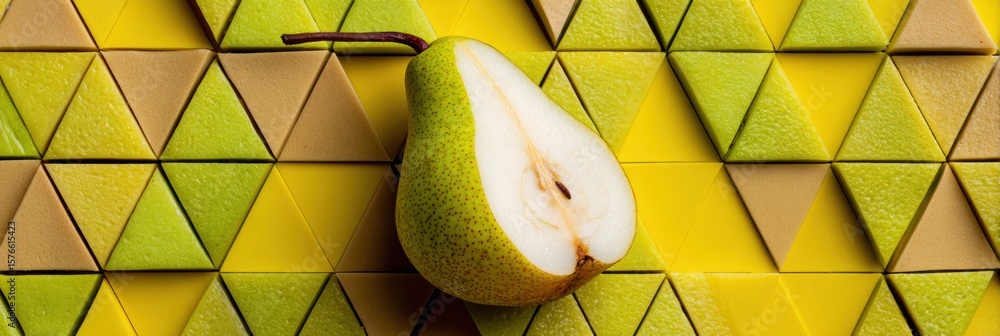Aufkleber geometric interpretation of a pear slice arranged with vibrant colored tiles in a unique composition