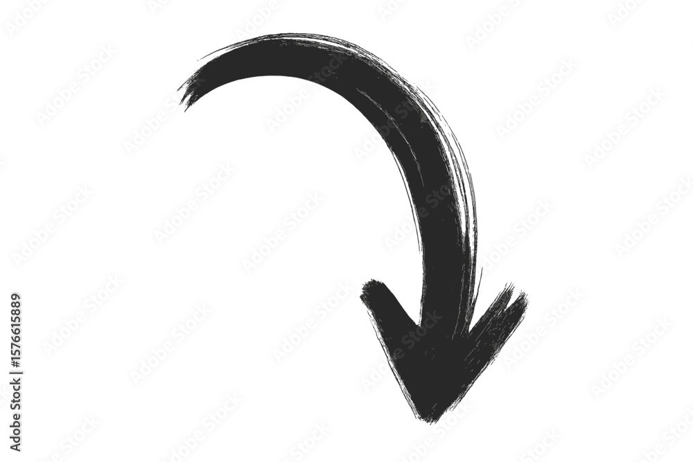 Aufkleber hand drawn curved arrow pointing down. grunge brush stroke style doodle. directional symbol, navigat