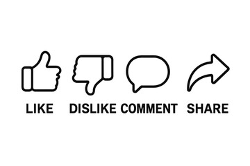 Naklejka premium Social media icons set. Like, dislike, comment, share button collection. Vector graphic for web design, app interface, user experience, engagement and communication symbols.