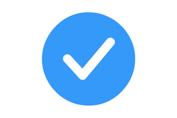 Blue tick verified social media account icon. Approved profile sign. White tick in blue circle. Verification badge for official page. Check mark symbol. Vector illustration.