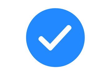 Blue tick verified social media account icon. Approved profile sign. White tick in blue circle symbol. Official page badge. Authentication check mark. Quality vector illustration.