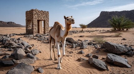 Camel near desert ruins