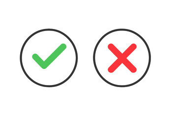 Buttons with Tick and Cross Icons, Vector Illustration on Transparent Background, Checkmark and X Symbols, UI Elements, Interface Buttons, Transparent PNG and Vector Design