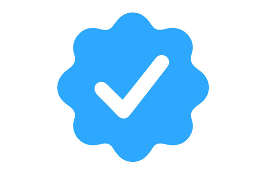 Blue tick social media verified account icon. Approved profile sign. Official badge symbol. Check mark for authentic guarantee. Security and trust concept. Vector illustration.