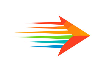Vibrant Dynamic Arrow Vector, Fast Motion Speed Symbol, Colorful Gradient Arrowhead, Acceleration, Forward Progress, Modern Technology, Isolated Transparent PNG Illustration