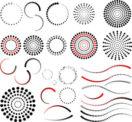 concentrated circles of red, black and gray, halftone, vector