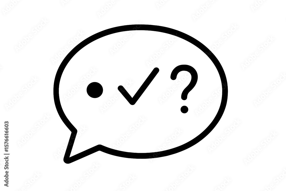 Poster speech bubble icons with dot, checkmark, and question mark. message, notification, confirmation, and