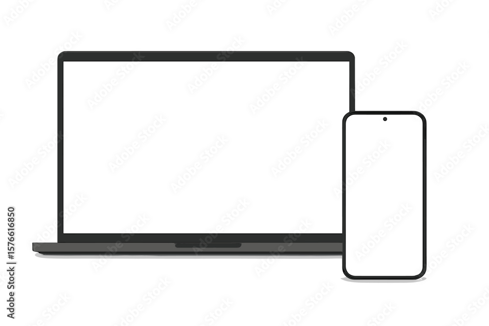 Poster laptop and smartphone mockup with blank white screen for ui, ux, app, and website design. vector com