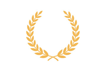 Golden Laurel Wreath Award Vector, Victory Symbol, Achievement Emblem, Classic Ancient Greek Roman Honor, Flat Isolated Clipart, Transparent Background, Decorative Design Element