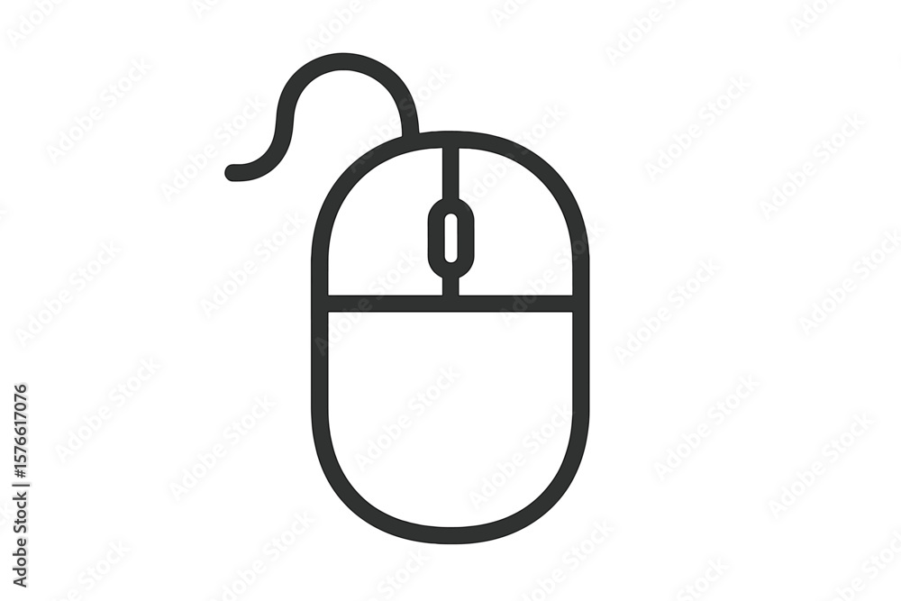 Fototapete Computer mouse line icon. Simple wired device pictogram. Click, scroll, and point concept. Outline hardware for web design, UI, UX. Digital technology vector symbol isolated.