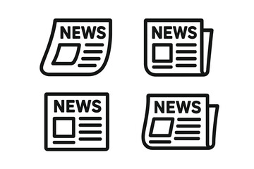 Newspaper icon set. News vector symbol collection. Press, media, and journalism concept. Daily publication, article, and headline sign for web, app, and infographic design.