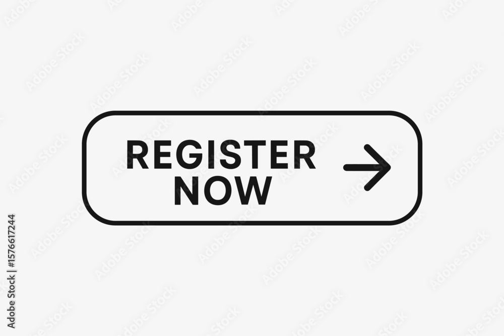Poster register now button vector. modern web ui call to action. online registration icon. minimalist round