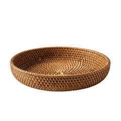Woven rattan basket for home decor and organization. Use for serving food, storing items, or as a decorative accent.