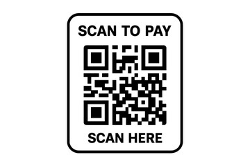 Scan to pay QR code sticker template. Printable scan here sign for shop payment. Contactless mobile transaction for website or app. Vector UI element on transparent background.