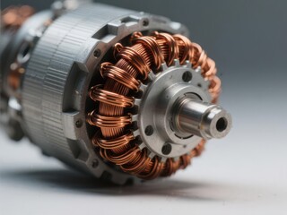Close-up of copper coils within electric motor housing, artisan, commutation