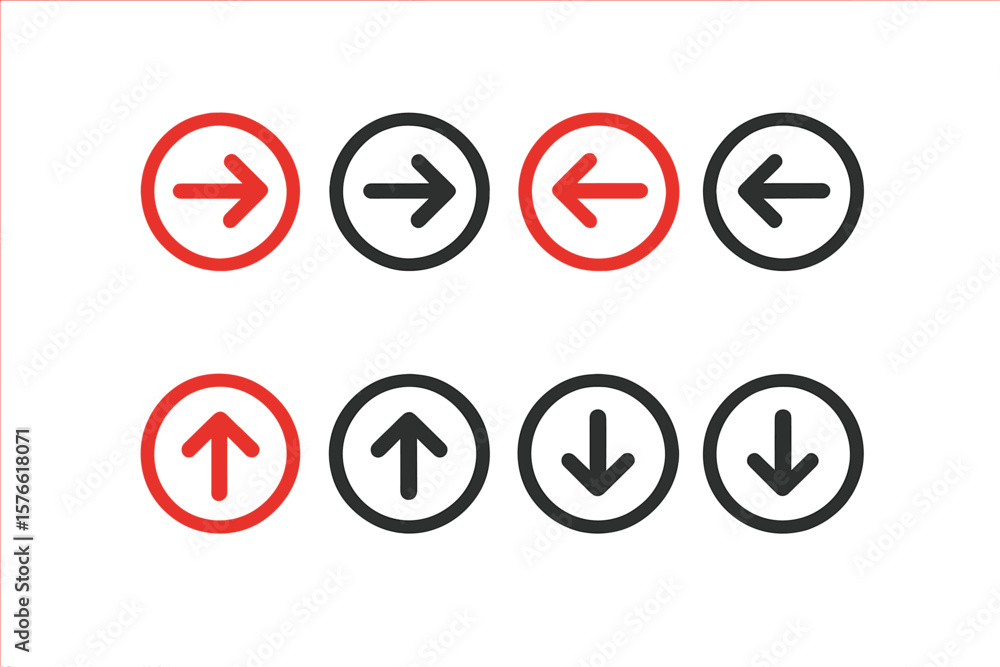 Poster arrow icon set. circle button collection with up, down, left, and right direction symbols. simple fl