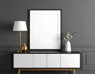 Dark modern interior with blank picture frame