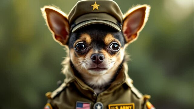 Adorable Chihuahua in Military Attire A Patriotic Canine Portrait