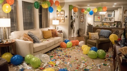 Messy party in a living room