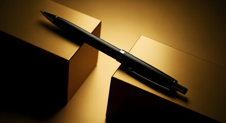 Elegant Black Pen on Golden Cubes