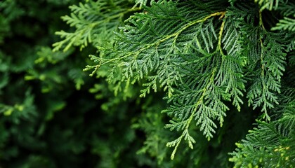 thuja occidentalis close up green thuja tree branches background