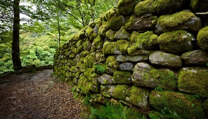 lush mossy stone wall with nature