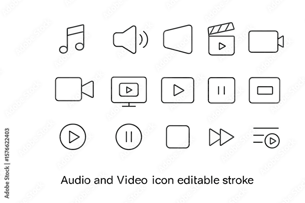 Poster audio and video thin line icon set. music and movie player interface buttons. editable stroke vector