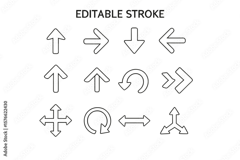 Poster black arrow thin line icon collection. editable stroke vector. arrow icon set for web and app. simpl