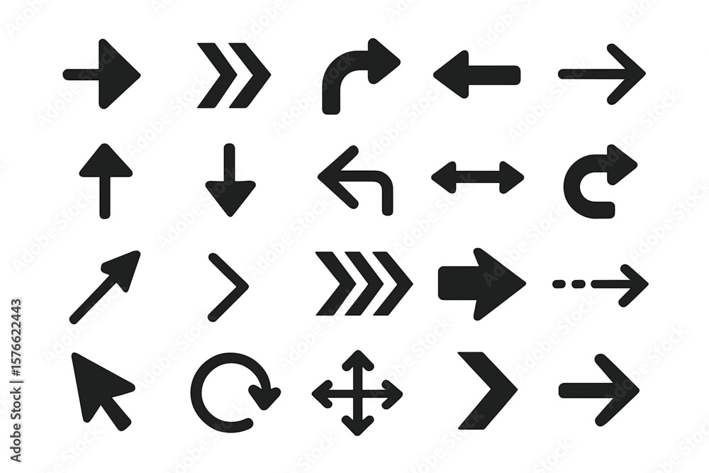Aufkleber Black vector arrows collection. Set of different arrow icons and cursors. Modern simple pointers on flat style for web design, mobile app or user interface navigation.