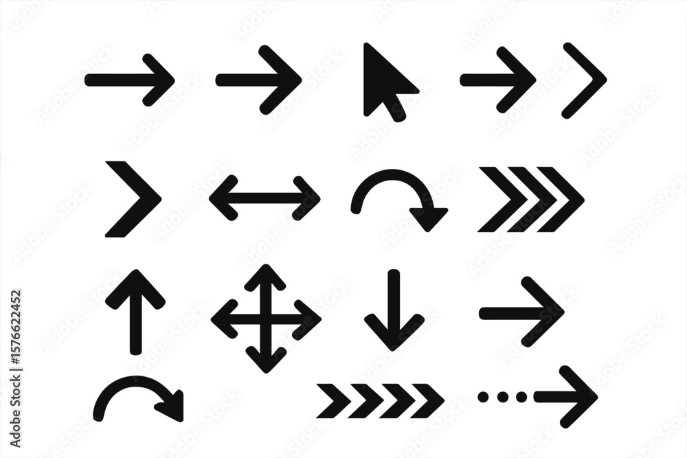 Poster black vector arrows collection. simple flat arrow icon set for web design and user interface. naviga