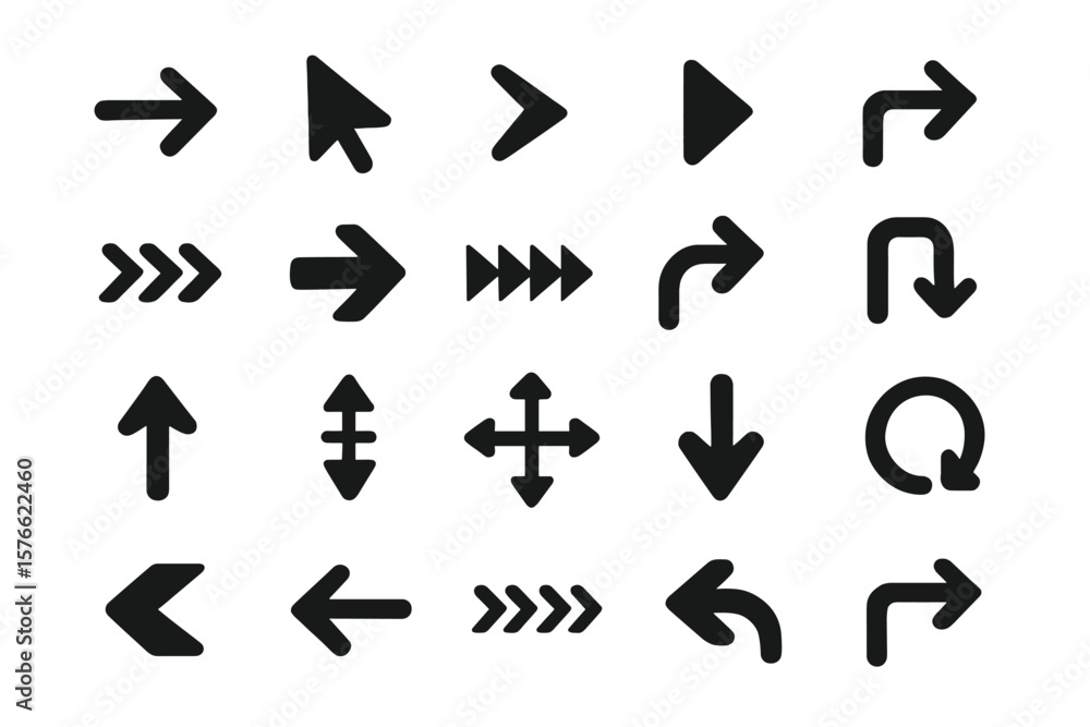 Aufkleber Arrow icon vector collection set. Pointer cursor graphic element. Black simple arrows sign. Navigation symbol. Direction up down left right. Web element for UI UX. Modern flat design.