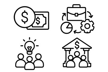 Business and finance line icon set. Concepts for money, corporate management, teamwork innovation, banking. Vector symbols for website, mobile app, UI, UX and presentation.