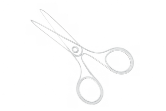 Clear scissors displayed on a checkered transparent background, ideal for design projects, showcasing precision and simplicity in tools