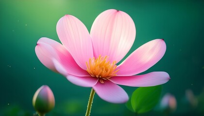 Naklejka premium pink flower on green background