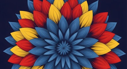 Colorful abstract flower illustration on dark blue background, decorative design