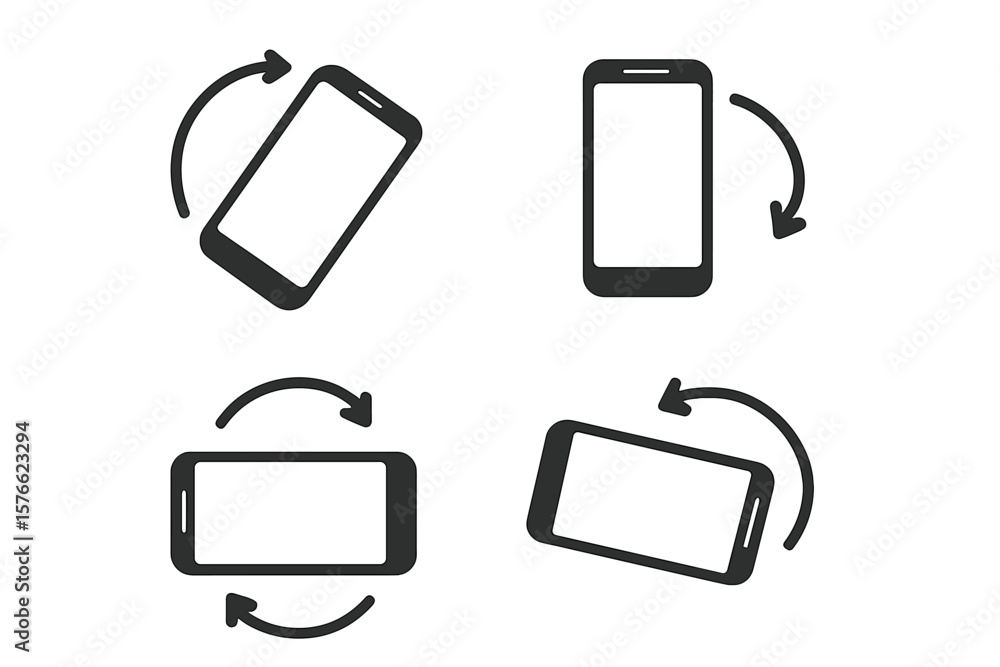 Poster smartphone screen rotation icon set. mobile device rotate symbols for app interface, website, ui/ux 