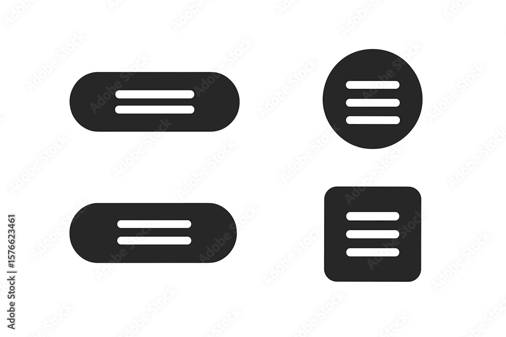 Poster modern black hamburger menu button icons set. flat web and mobile navigation ui elements. rounded, s