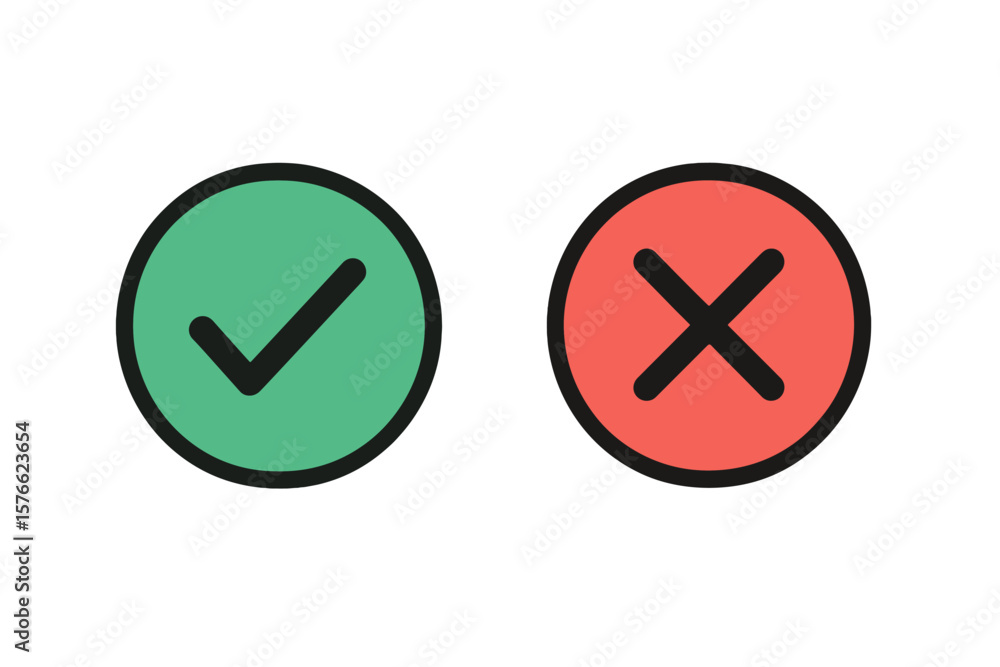 Poster green check mark and red cross icon set for to-do and not-to-do lists, guidelines, approval and reje