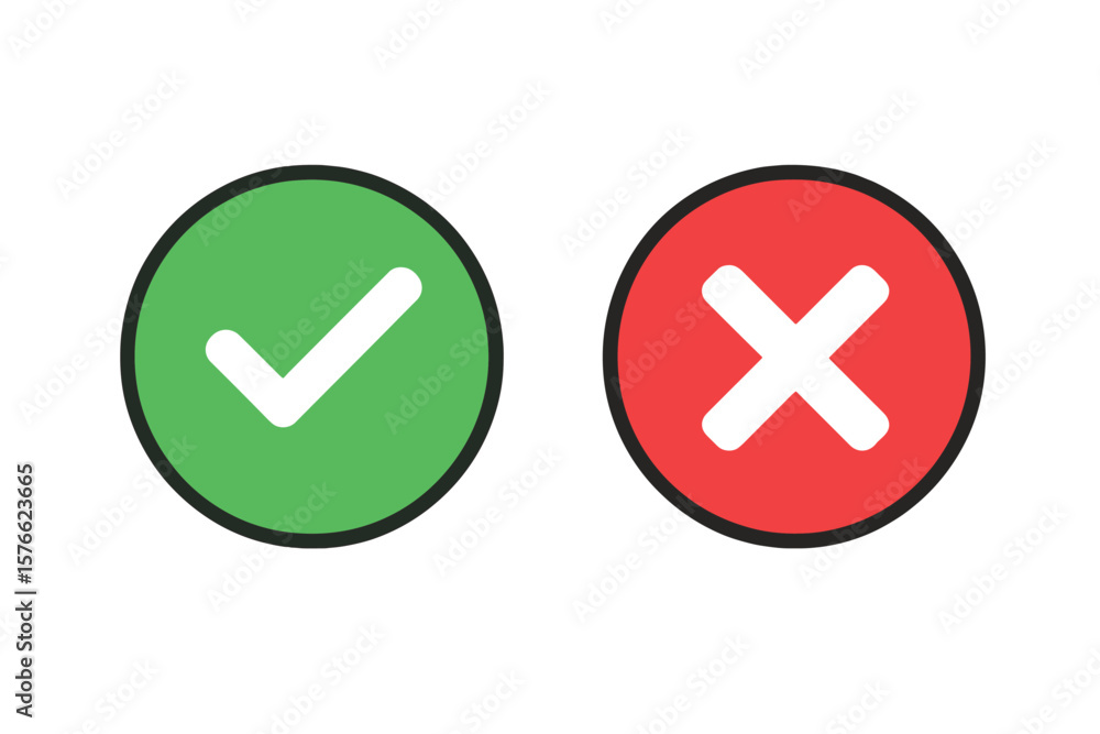 Aufkleber green check mark and red cross icon set for guidelines, to-do and not-to-do list, approval and rejec