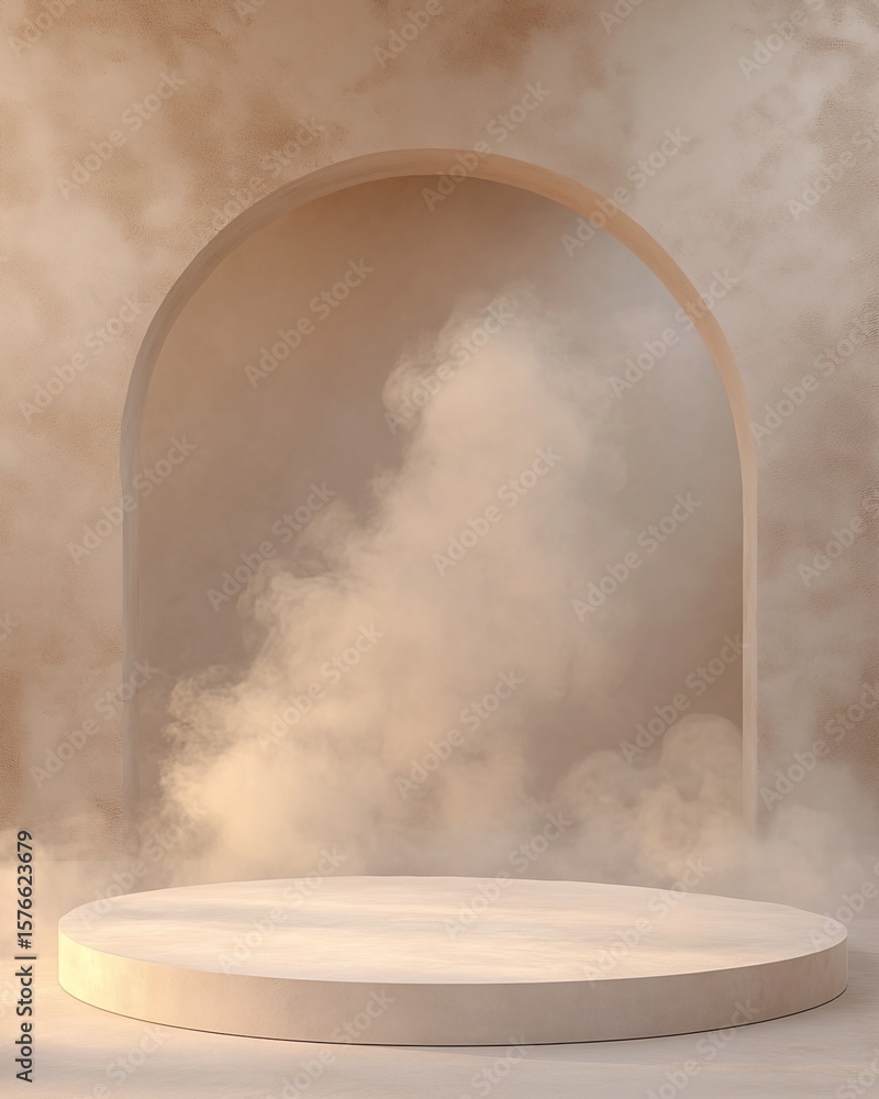 Poster circular platform in beige archway with fog