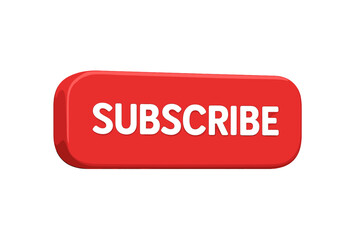 3D Red Subscribe Button Icon, White Text, Modern Vector Illustration, Isolated Transparent Background, Social Media Call to Action, Web UI Element, PNG Clipart