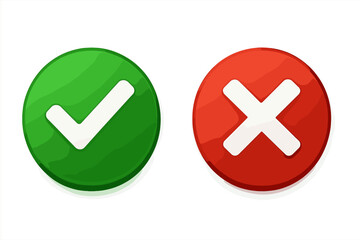 3D Green Check Mark and Red Cross Icon Set, Approval and Rejection Symbols, Isolated Transparent Background, Vector Illustration, Decision Making, Yes No Buttons, UI Elements