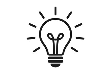 Light Bulb Icon. Creative Idea Symbol. Innovation Concept. Simple Line Art. Bright Inspiration. Energy Efficiency. Minimalist Design. Black Outline. Vector Illustration. Isolated on White