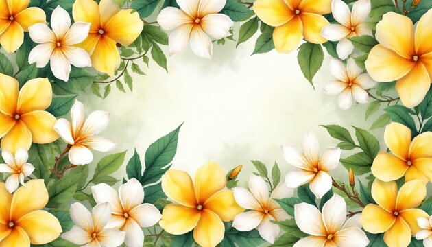Yellow, white flowers, green leaves create floral design with vibrant colors. Circular pattern of bouquet stands out on light gray background. No text, countable objects, constant flower, leaf