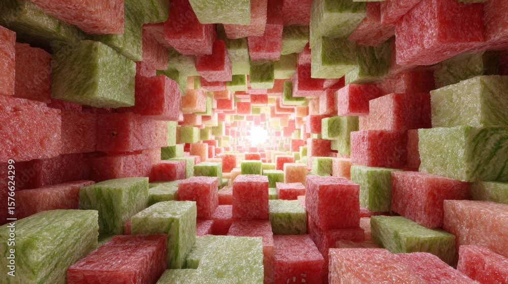 Aufkleber 3d watermelon cubes create an abstract, open structure filled with vibrant colors and geometric patt