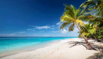 Fototapeta premium idyllic tropical beach paradise with palm trees and azure sea
