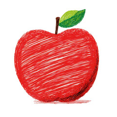 Red apple, cute children's drawing style, clip art set on a white background, png, transparent