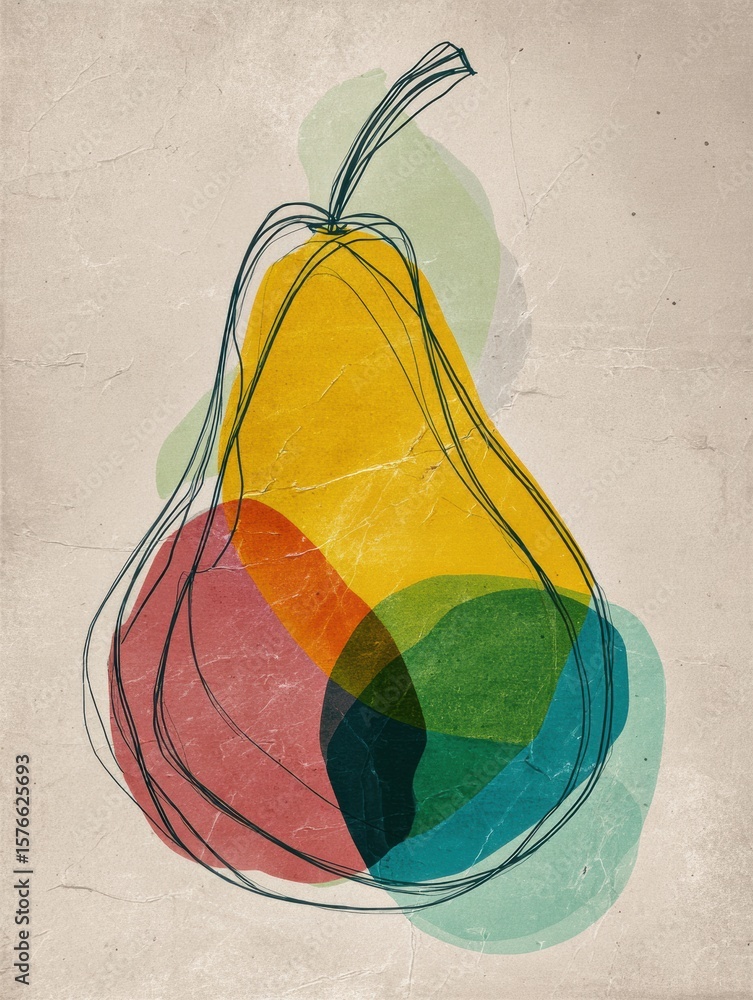Aufkleber artistic outline of a pear filled with colorful textures and design, ideal for branding applications