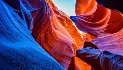 Obraz premium stunning colorful rock formations in a canyon showcase nature s artistry in vibrant layers of orange and blue