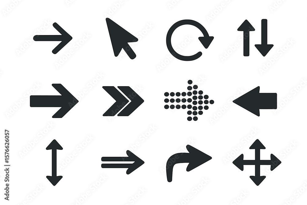 Poster arrow icons set. black vector arrows collection. cursor, navigation and direction signs for web desi